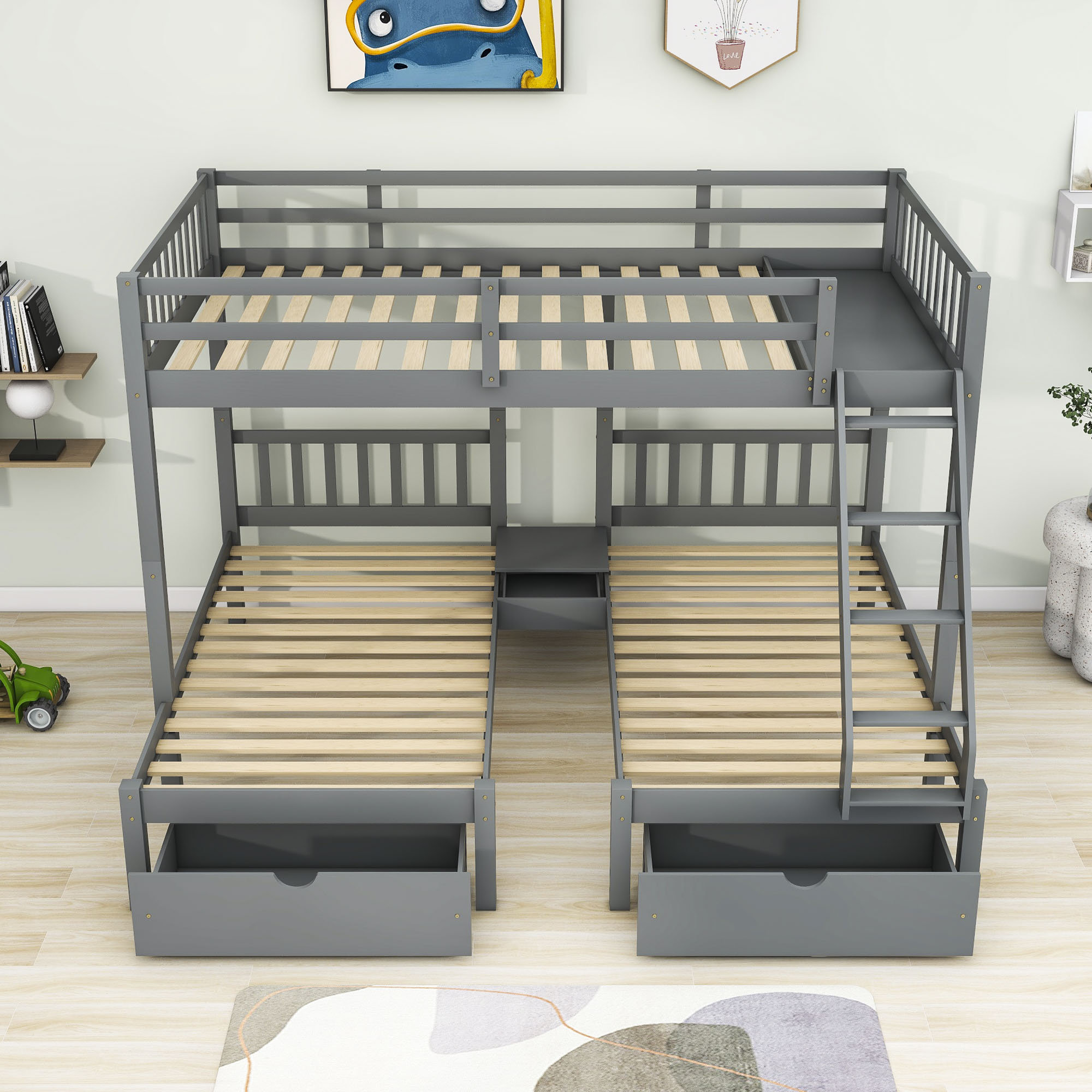 Harriet Bee Full Over Twin & Twin 2 Drawers Wooden Triple Harriet Bee Full Over Twin & Twin 2 Drawers Wooden Triple